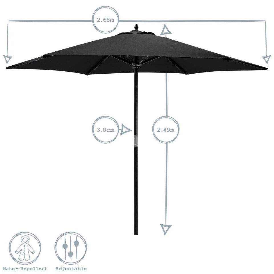 image 1 of Harbour Housewares Wooden Garden Parasol - 2.7m - Black | Black | Black