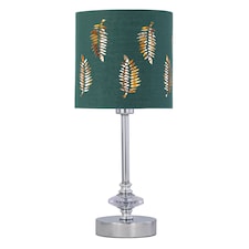 Chrome Jewelled Table Lamp with Dark Green Fern Shade | Chrome | Green | Medium | 1