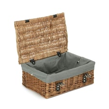 35cm Double Steamed Wicker Picnic Basket with Lining Grey | Grey | One Size