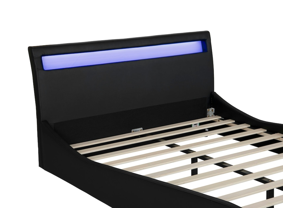 image 1 of Orion LED Lights Headboard Gaming Style Black Faux Leather Bed Frame (Small Double) | Black | Black | Small Double