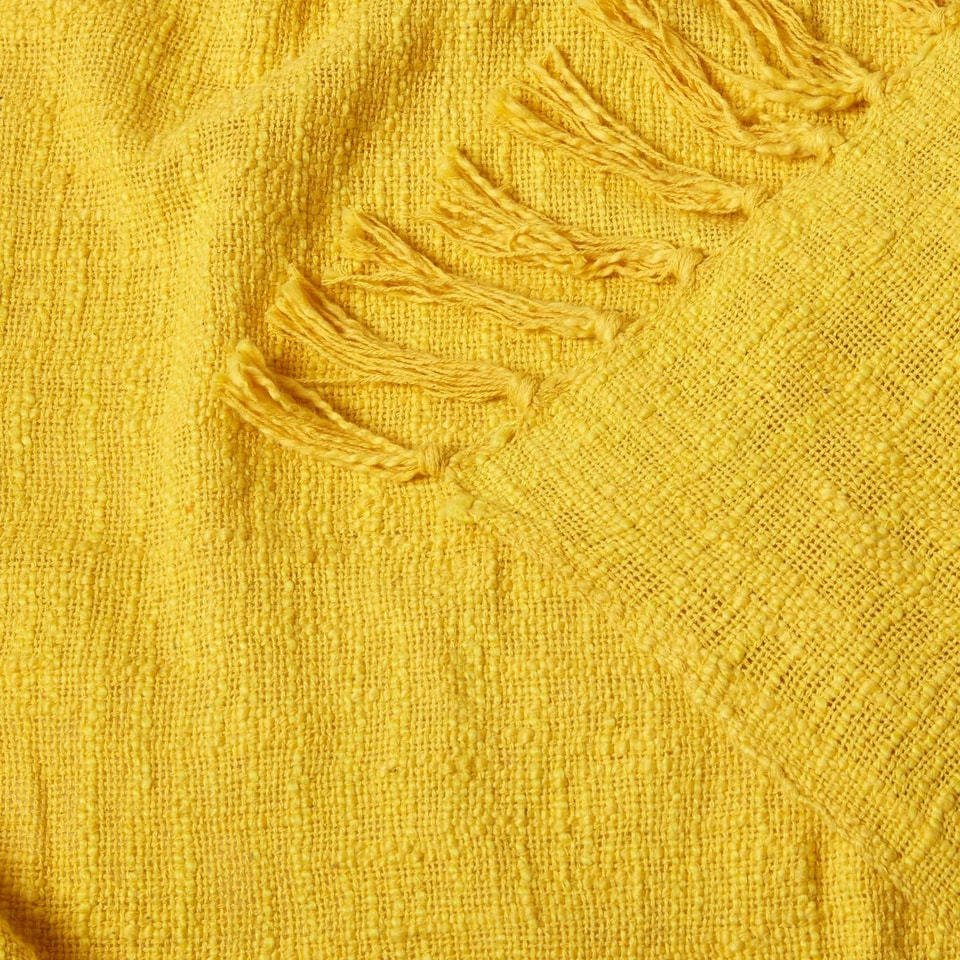 image 1 of Homescapes Nirvana Slub Cotton Ochre Yellow Throw - 225 x 255 cm Yellow