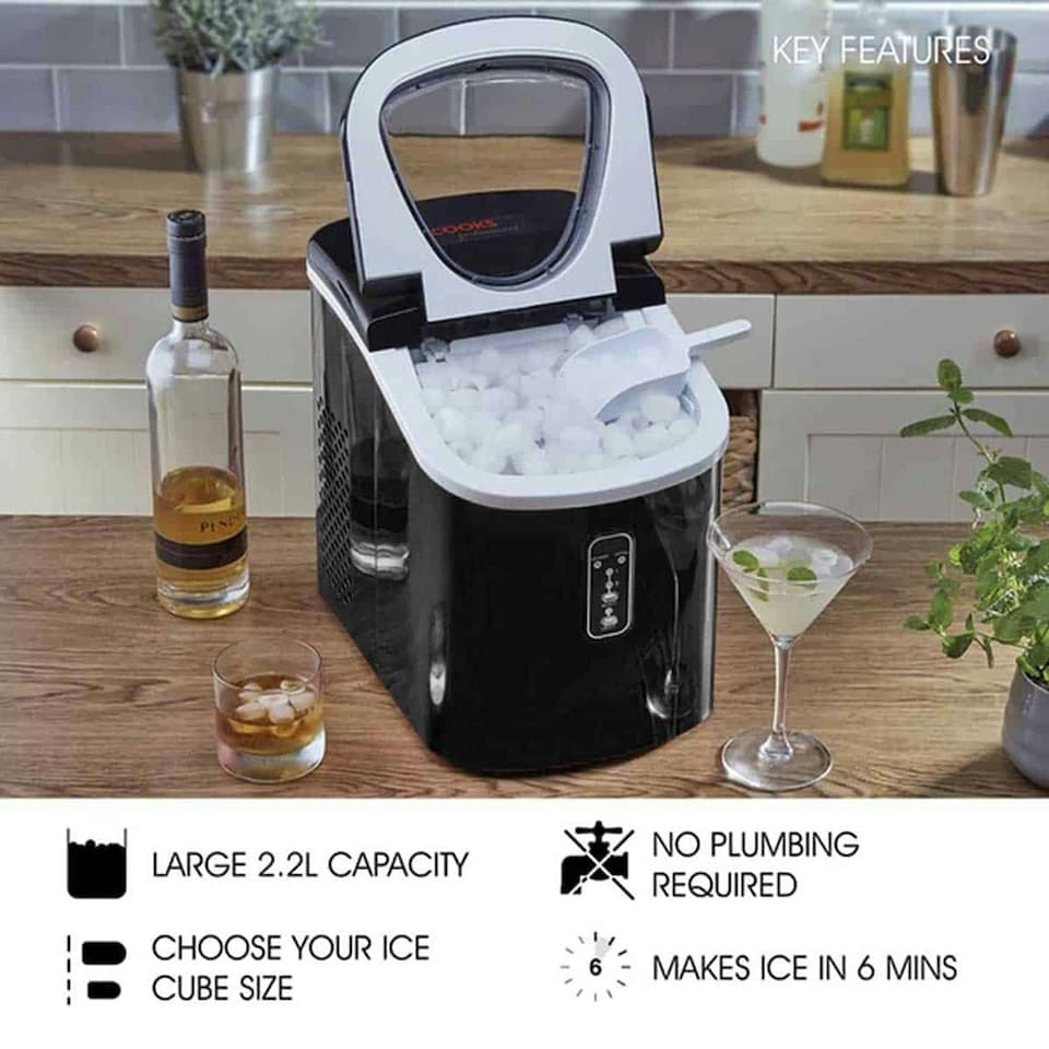 image 1 of Cooks Professional Ice Maker Machine with Scoop & 2.2L Tank - Makes 14KG Per Day | Black