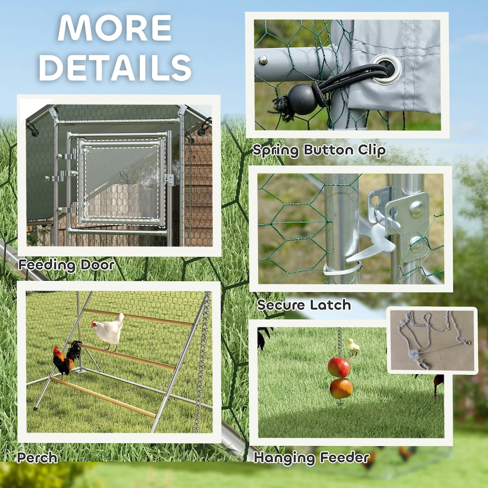 image 1 of PawHut Walk-in Chicken Run w/ Cover, Hanging Feeder Perch, for 6-8 Poultry