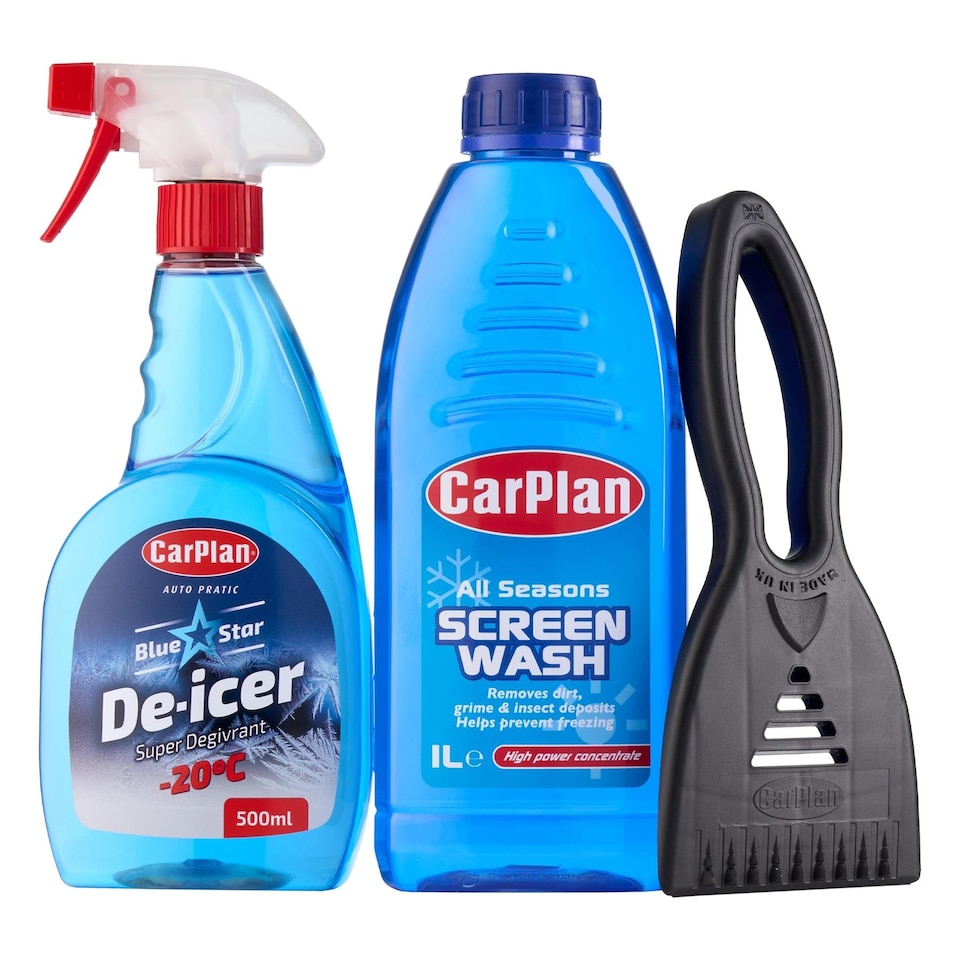 image 1 of CarPlan 3 Piece Winter Car Kit  All-Season Screenwash, De-Icer & Scraper