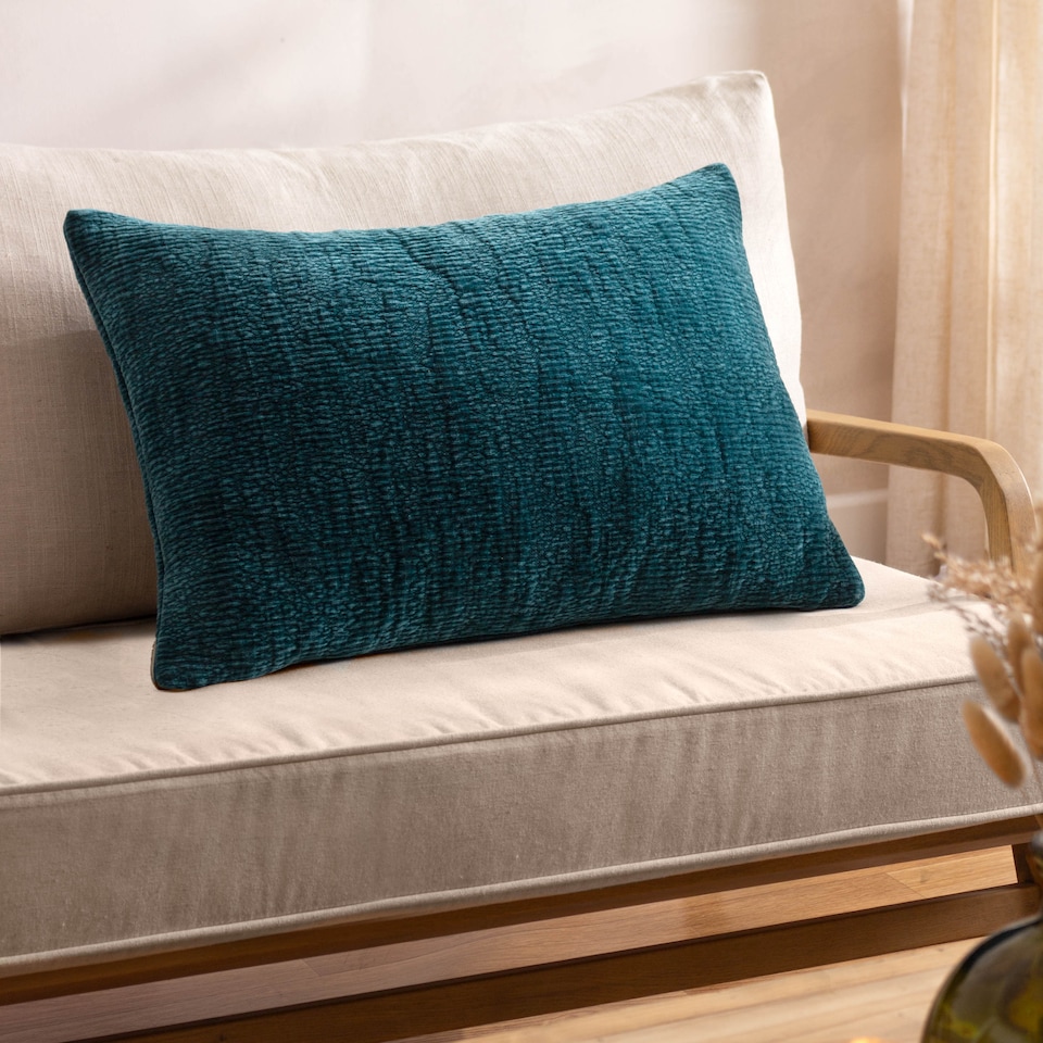 image 1 of Yard Osaka Chenille Cushion, Petrol, 40 x 60cm