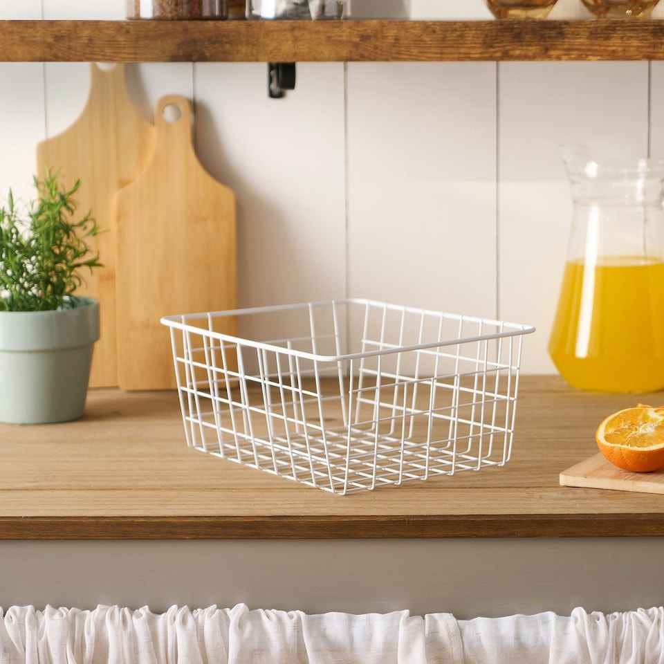image 1 of OHS Metal Wire Multipurpose Food Pantry Storage Basket Organiser White