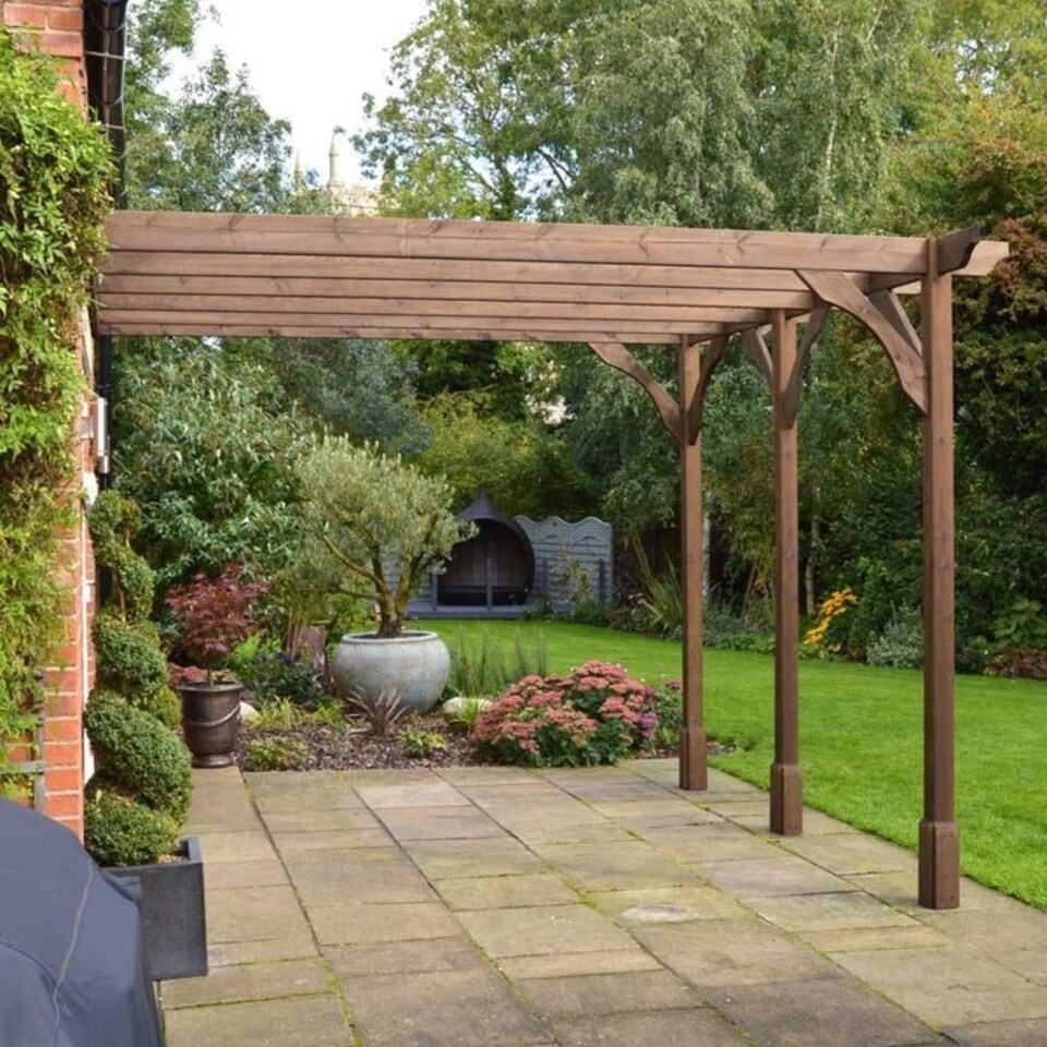 image 1 of Wall Mounted Premium Pergola 3 Post - L420 x W420 x H270 cm - Rustic Brown