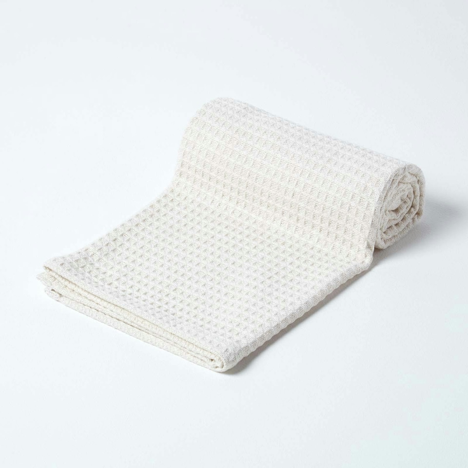 image 1 of Homescapes Organic Cotton Waffle Baby Blanket Natural - 125 x 150 cm | Cream | 1