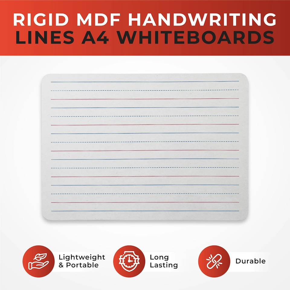 image 1 of Pack of 6 Rigid MDF Handwriting Lines A4 Whiteboards