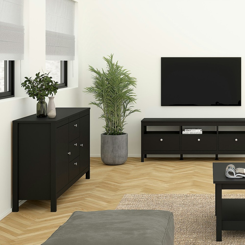 image 1 of Madrid Sideboard 2 Doors 3 Drawers in Matt Black