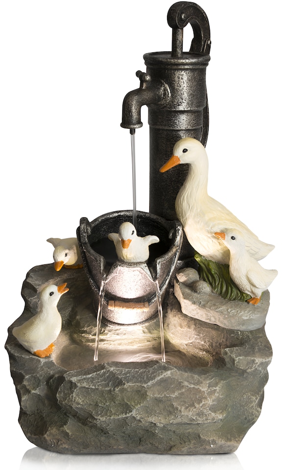 image 1 of Duck Family at Old Tap Water Feature with Lights 56cm