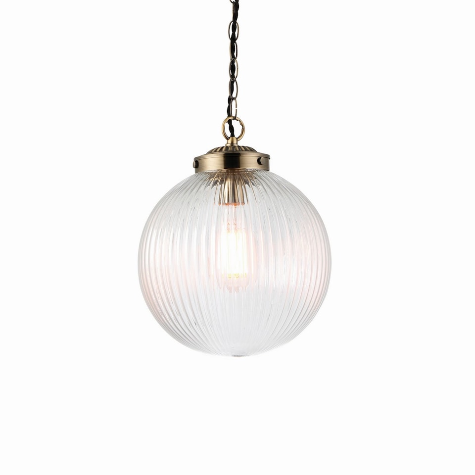 image 1 of Brydon 25cm Globe Ceiling Pendant Antique Brass, Clear Glass, E27