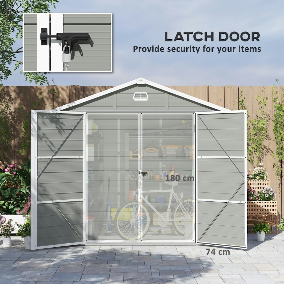 image 1 of Outsunny 8x6ft Garden Shed w/ Foundation Kit and Vents, Light Grey Grey