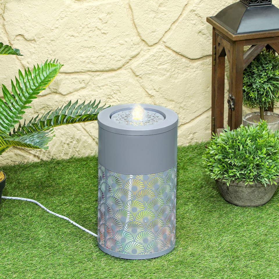 image 1 of Outsunny Outdoor Waterfall Fountain Water Feature with LED, Light Grey