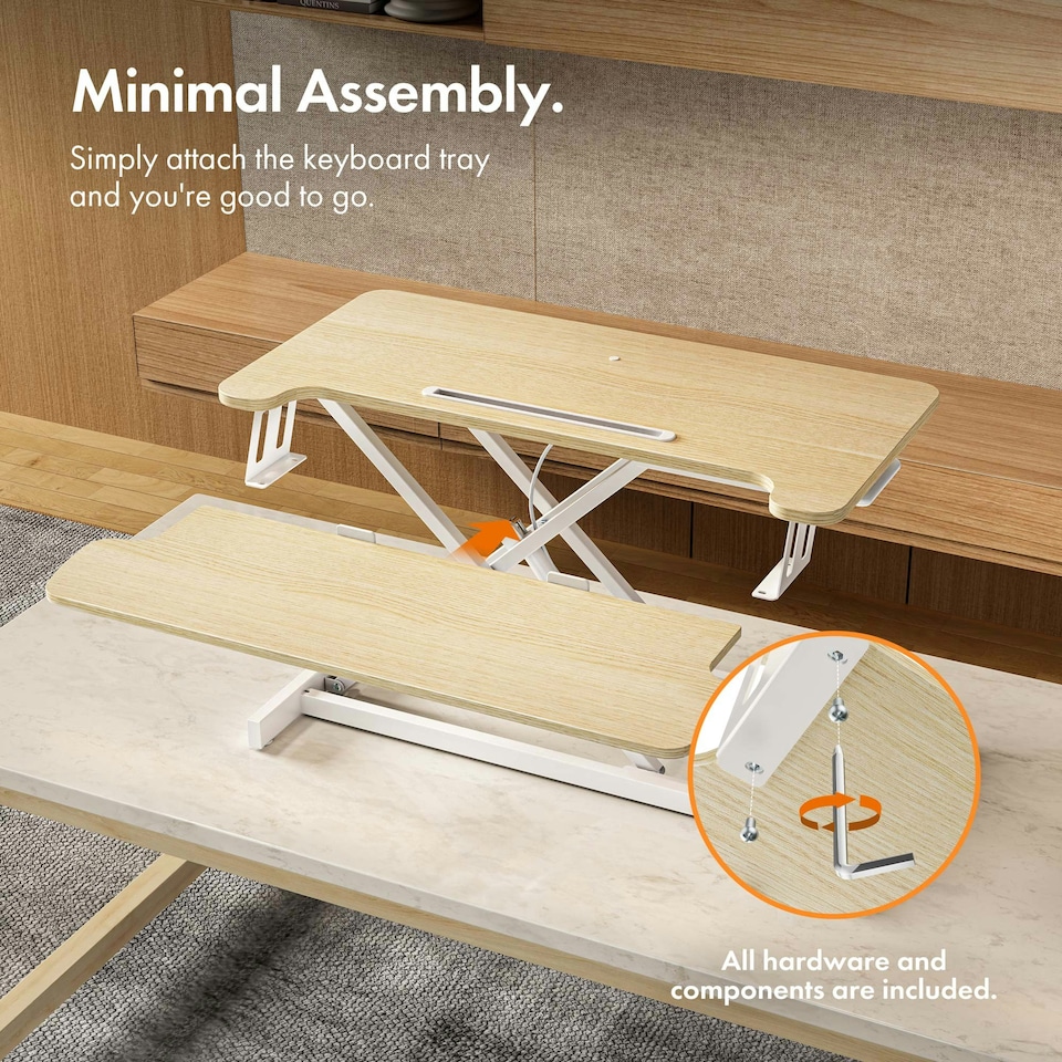image 1 of VonHaus Height Adjustable Bamboo Standing Desk Converter, 80cm Length Multi | Light Wood