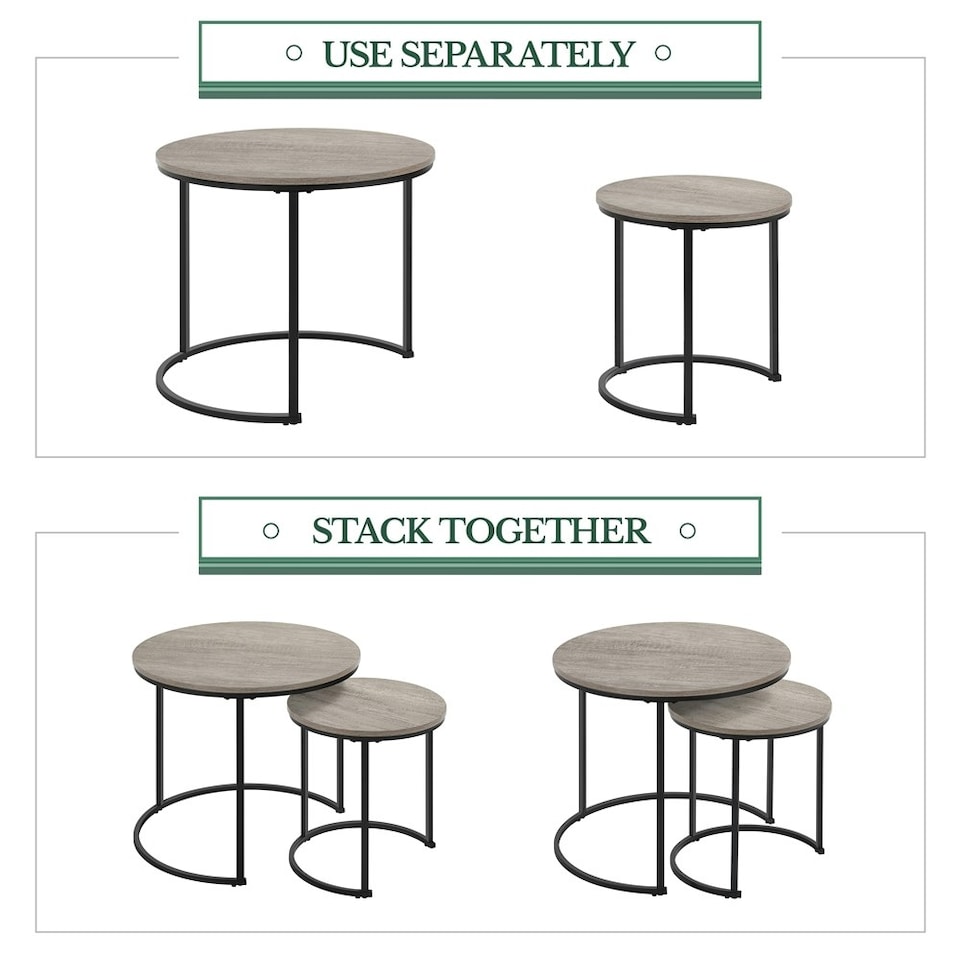 image 1 of Yaheetech Round Nesting End Table Set with Metal Base Grey