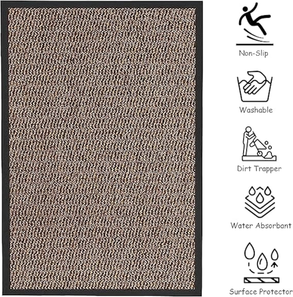 image 1 of KAV Door Mat Dirt Trapper - Durable Indoor and Outdoor Non-Slip Rug - Super Absorbent- Home, Office(Brown / Black, 60cm x 90cm)