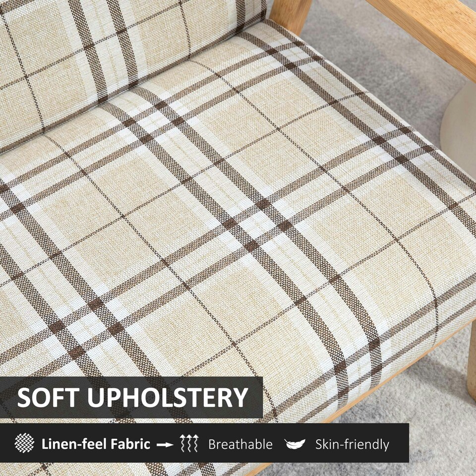 image 1 of HOMCOM Two Seater Sofa with Rubber Wood Frame Linen Fabric Small Couch Beige