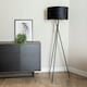 image 2 of ValueLights Camden Black Tripod Floor Lamp Black Velvet & Gold Shade & Bulb Black