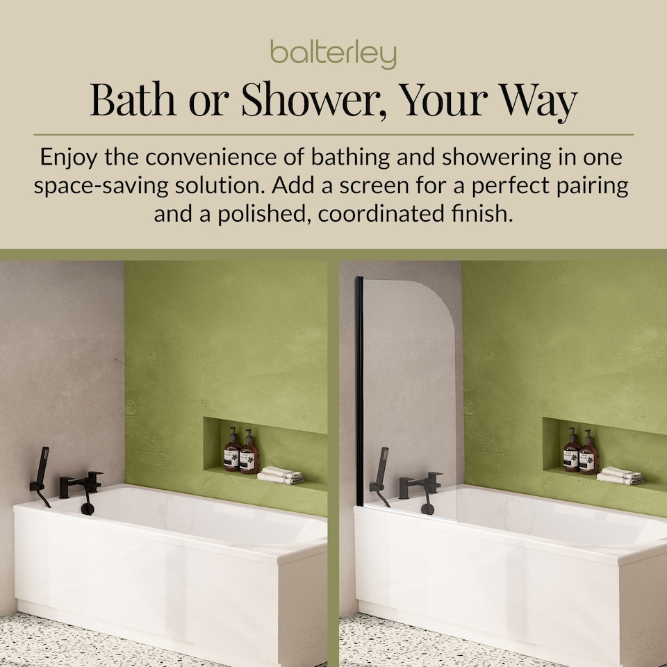 image 1 of Round Single Ended Straight Shower Bath & Leg Set, 1700x750mm - White | White | European White | 1