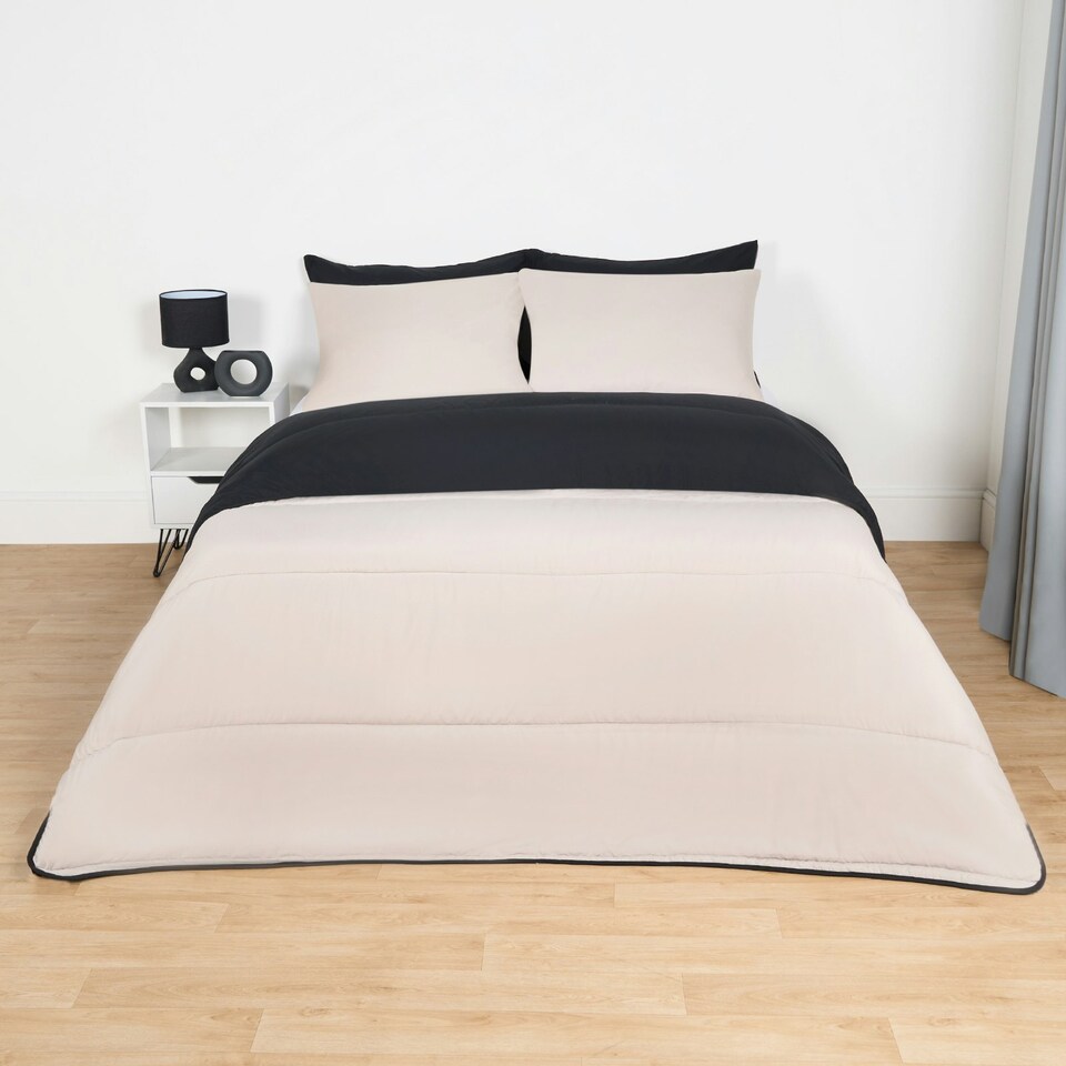 image 1 of OHS Reversible Coverless 10.5 Tog Soft Plush All Year Round Duvet Cover and Pillowcase Bedding Set Multi | Black and Stone | King