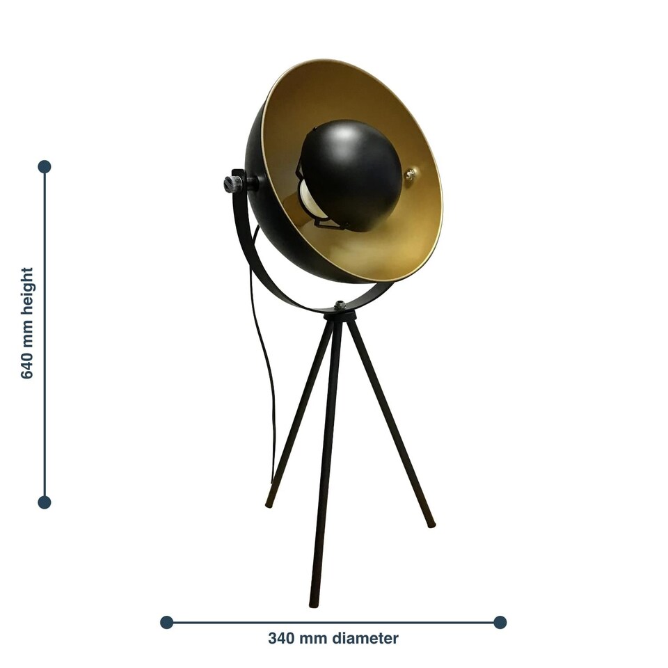image 1 of Industrial Style Black Tripod Table Lamp | Black | Gold | Large | 1