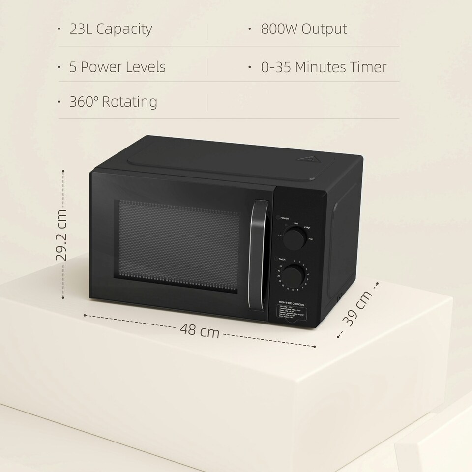 image 1 of HOMCOM 23L Solo Manual Microwave Oven with 5 Levels, Timer, Black