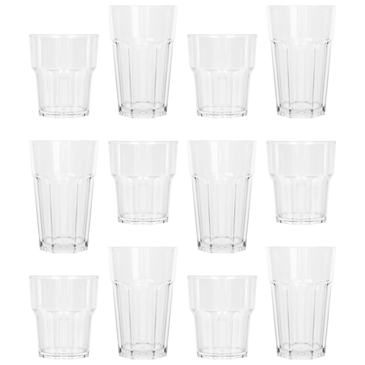 Argon Tableware 12Pc Reusable Plastic Tumblers & Highball Glasses Set Clear
