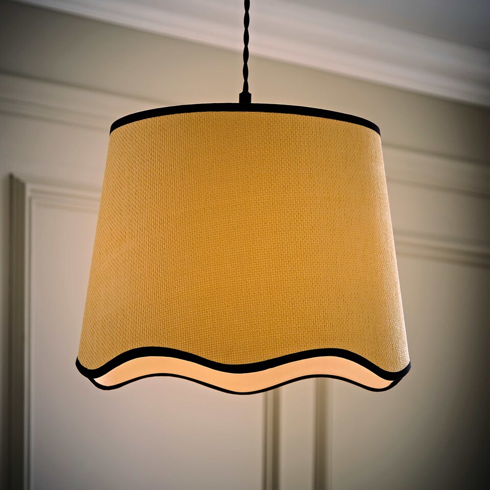 image 1 of ValueLights Dutton Natural Black Trim Scallop Large Ceiling Lamp Shade | Black