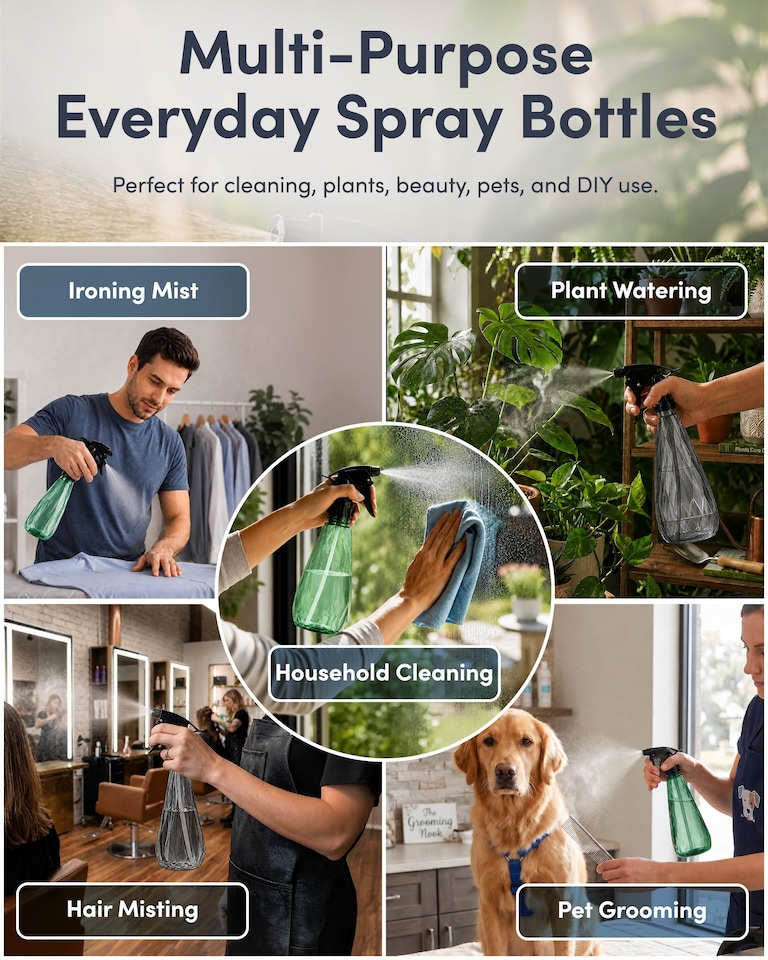 image 1 of Keplin 600ml Water Spray Bottles 2 Pack Adjustable Mist Nozzle for Plants