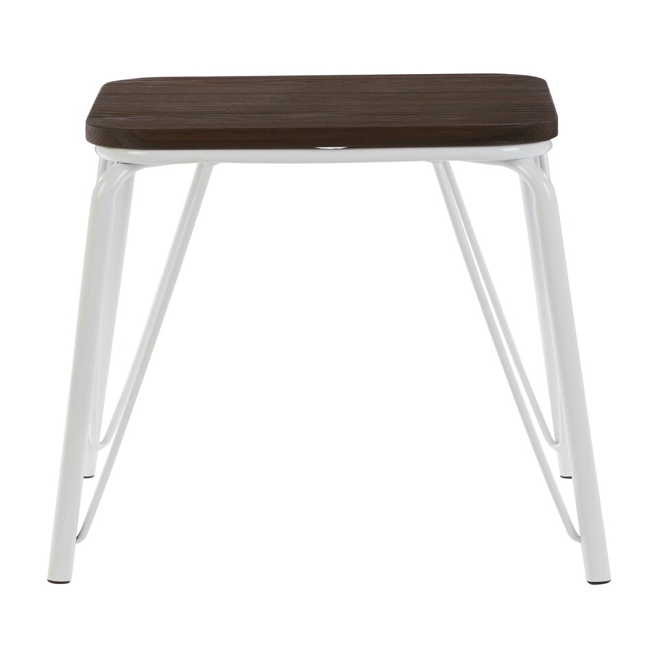 image 1 of Interiors by Premier White Metal and Elm Wood Stool, Small Square Stool, Accent Wooden Stool for Home, Office