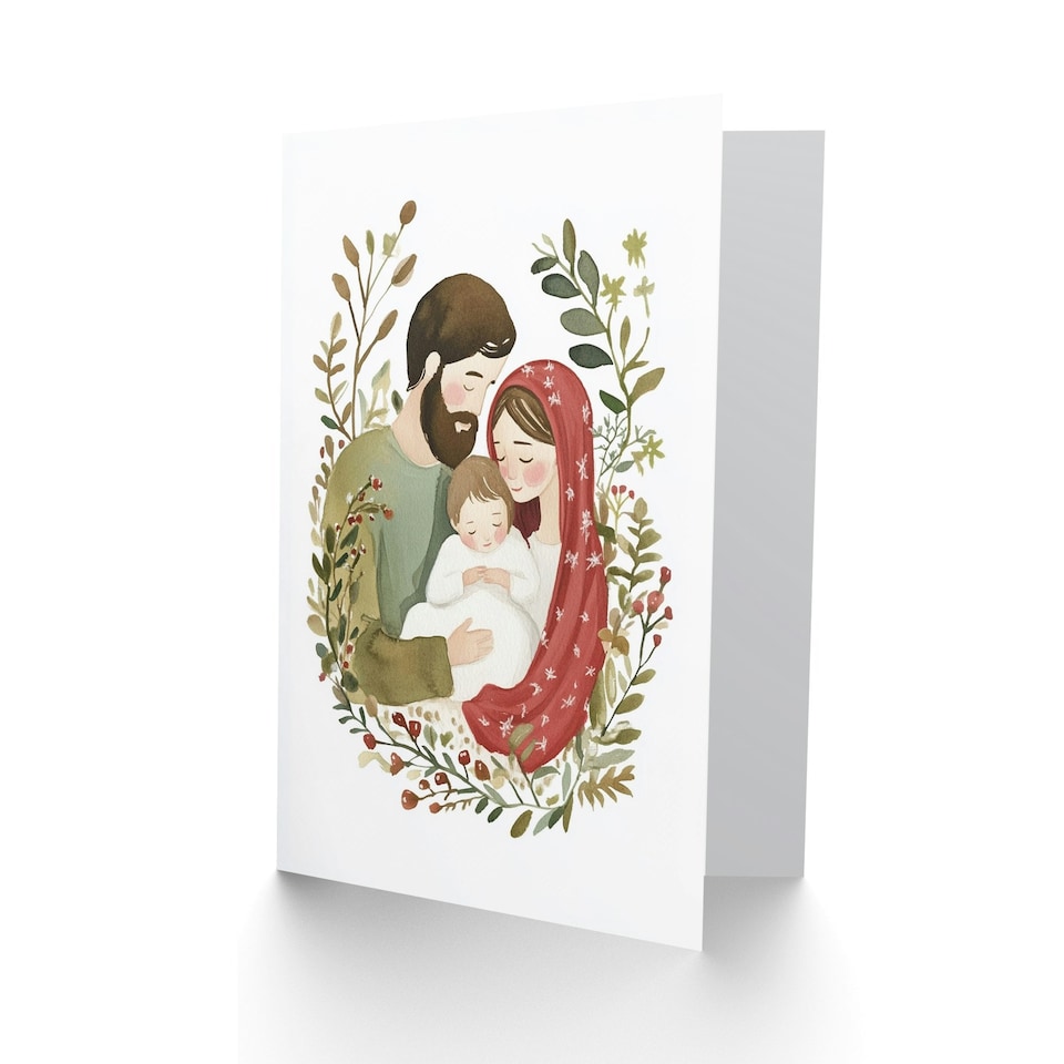 image 1 of Baby Jesus Mary Joseph Wreath Blank For Him Or Her Art Xmas Festive Christmas Card
