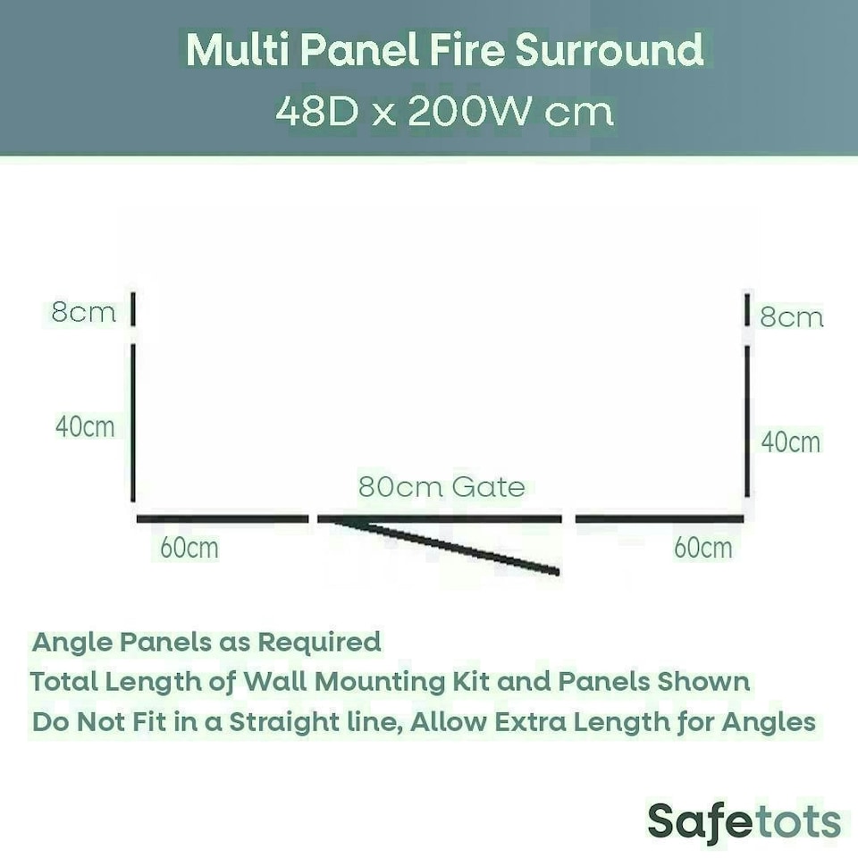 image 1 of Safetots Wooden Multi Panel Fire Surround, 48cm Deep x 200cm Wide, Natural Wood, 76cm Tall, Baby and Toddler Fire Guard, Safety Barrier for Fireplaces