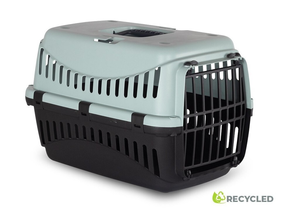 image 1 of Dog Cat Puppy Pet Carrier Portable Box Transporter Cage with Handle | Black | Light Grey
