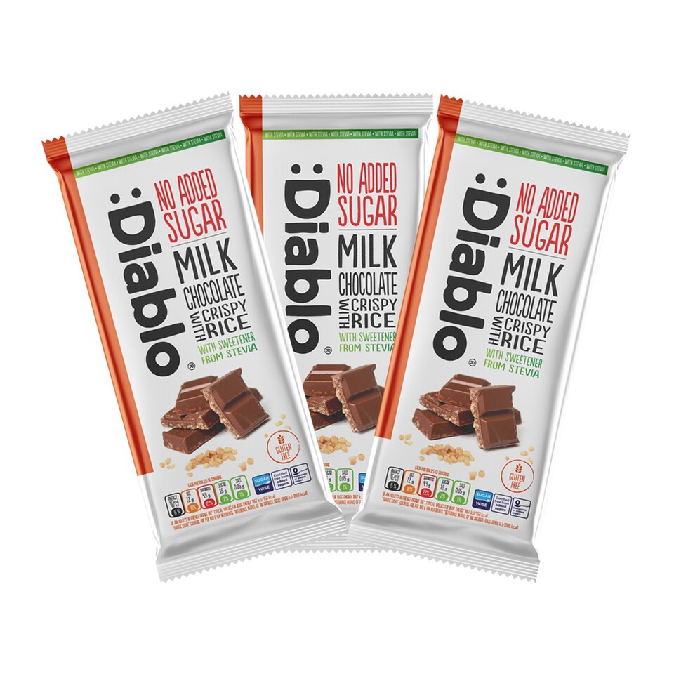 image 1 of Diablo No Added Sugar Milk Chocolate with Crispy Rice 75g 3 Pack