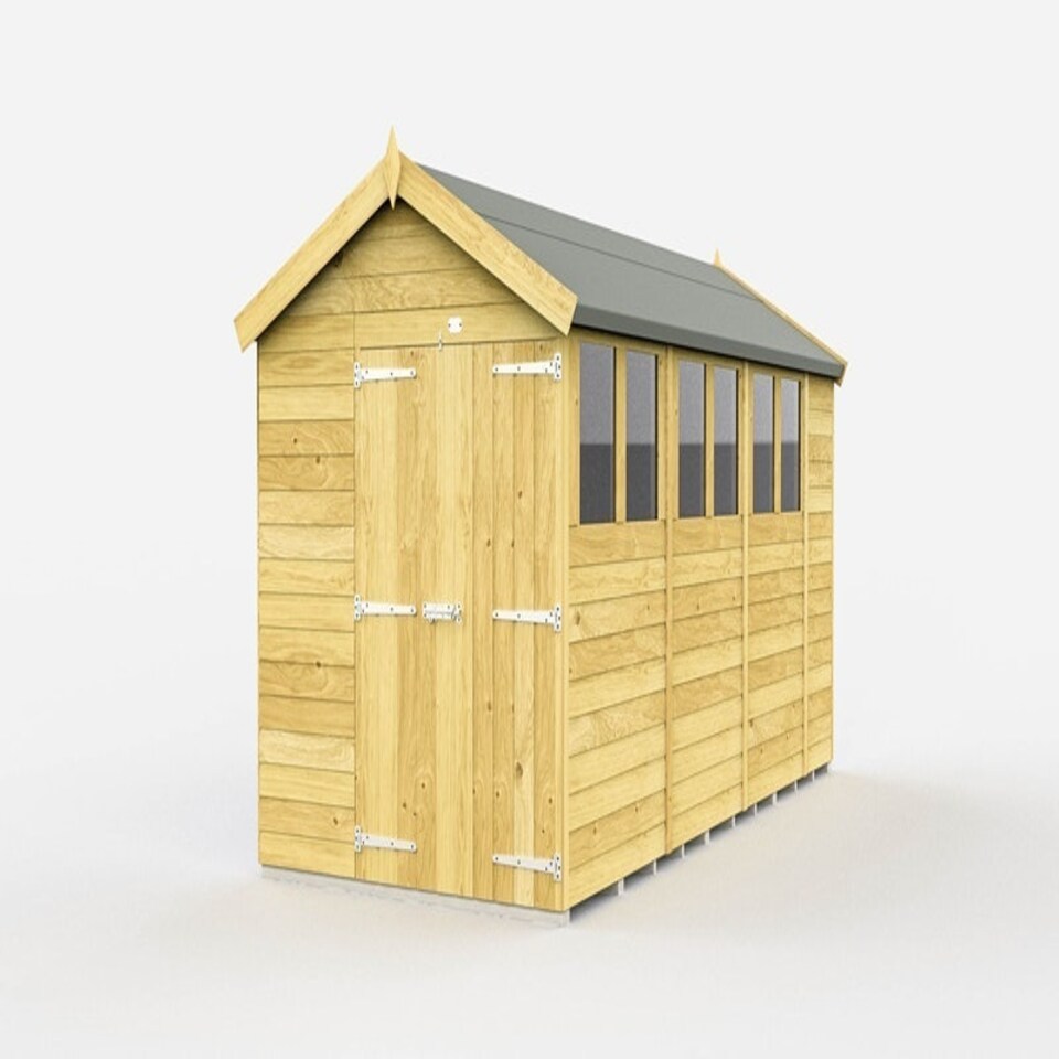 image 1 of 6 x 15 Feet Apex Shed - Double Door With Windows - Wood - L454 x W175 x H217 cm Brown