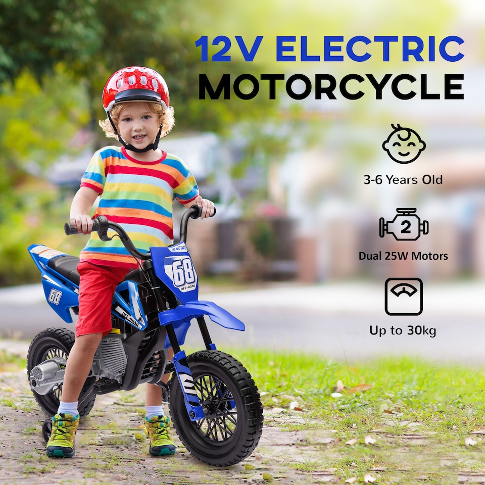 image 1 of AIYAPLAY 12V Ride On Motorbike with Removable Training Wheels, Blue