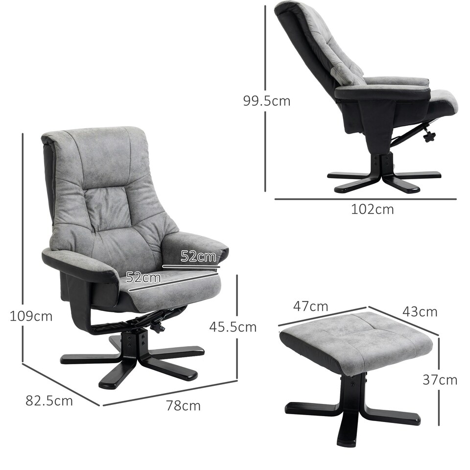 image 1 of HOMCOM Recliner Armchair Footstool Duo Vintage Wood Base Home