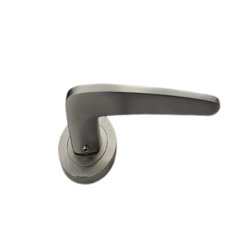 image 1 of Golden Grace 1 Pair Venus Door Handles on Round Rose in Satin Stainless Steel Finish with Fixing Screws Grey