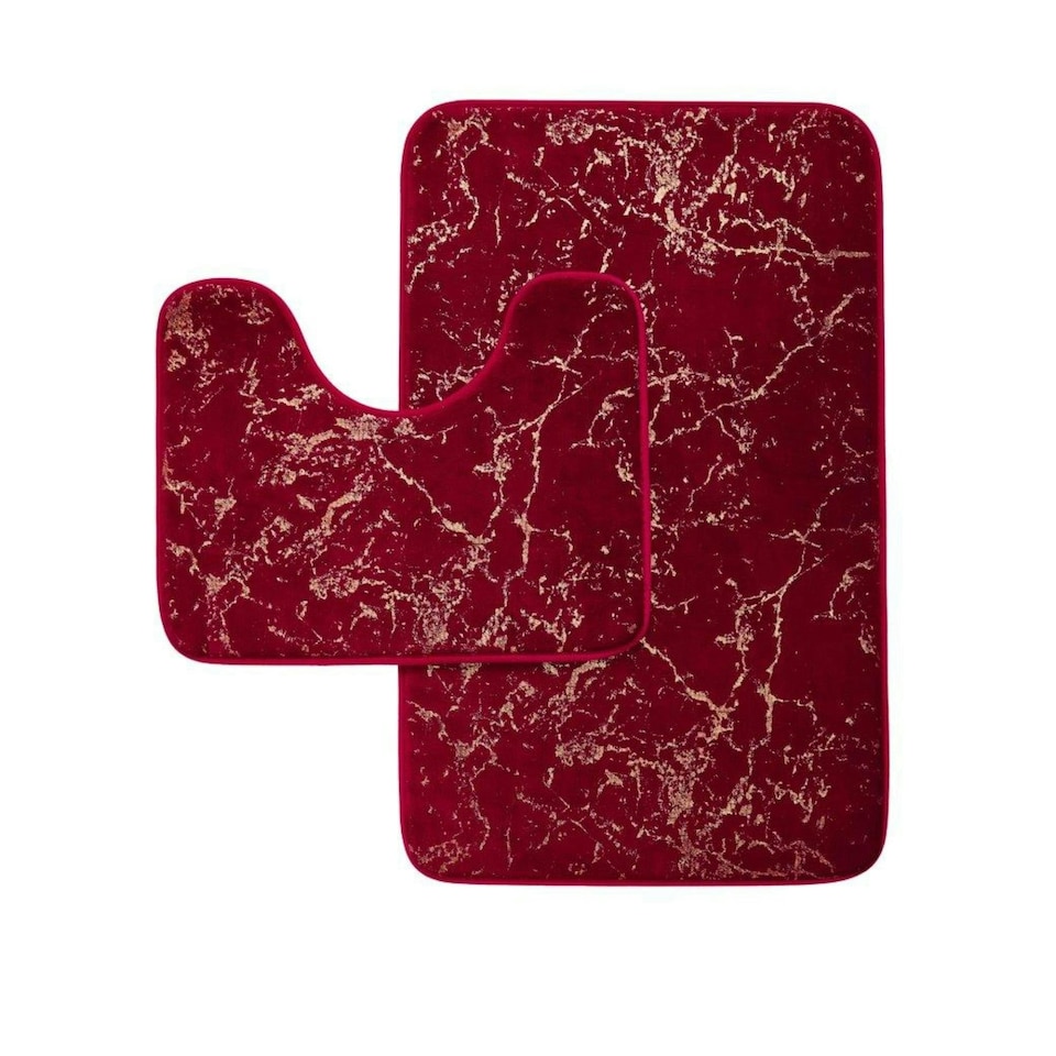image 1 of VELVETIO Glitter Bath Mat Set Non Slip Water Absorbent Toilet Rugs Red
