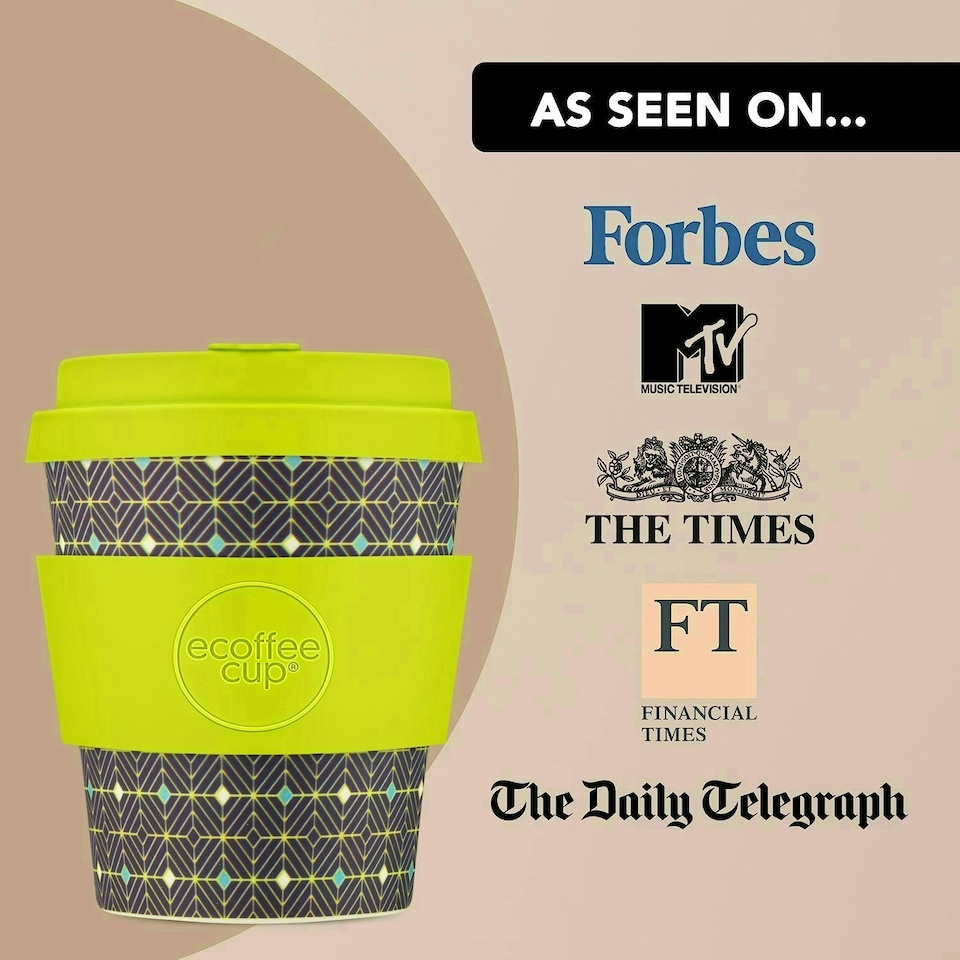 image 1 of Ecoffee Cup 8oz 240ml Reusable Eco-Friendly 100% Plant Based Coffee Cup with Silicone Lid & Sleeve - Melamine Free Travel Mug N/A | Black Nature