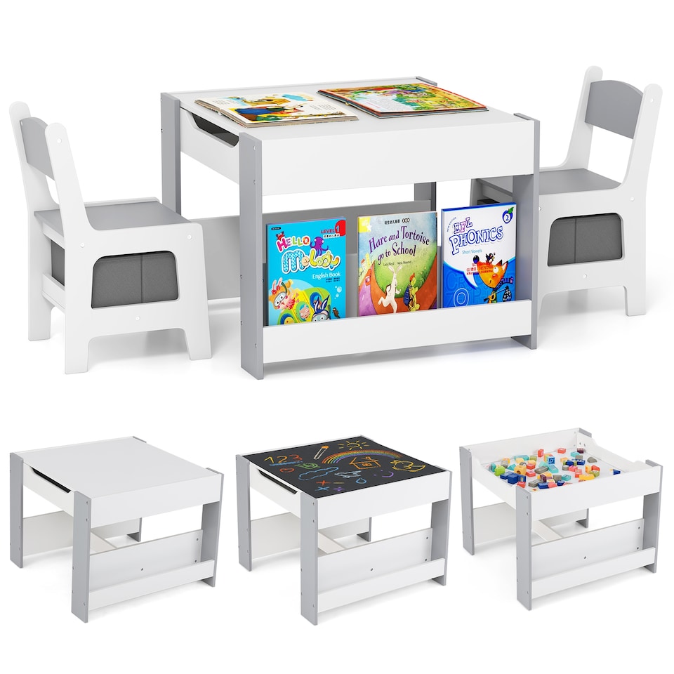 image 1 of COSTWAY 4-in-1 Kids Table and Chair Set Grey