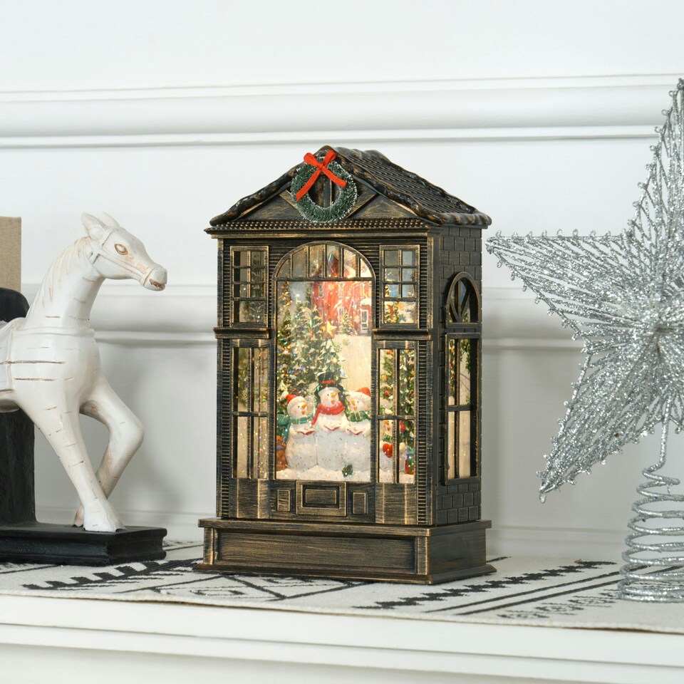 image 1 of HOMCOM Christmas Snow Globe Lantern with Lights for Holiday, Bronze Tone