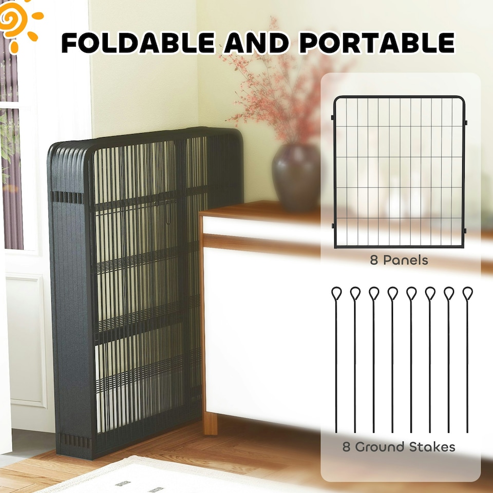 image 1 of PawHut Eight-Panel Dog Playpen with Door, for Indoor, Outdoor, 80cm Tall 
