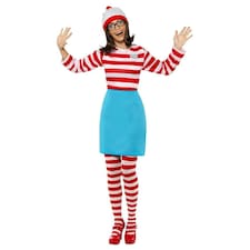 Wheres Wally? Womens/Ladies Wenda Costume Set - White/Red/Blue - S S
