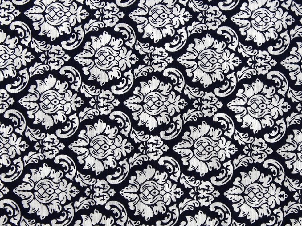 John Louden White on Navy 100% Cotton Poplin Dressmaking Fabric, 110cm / 43" Wide - per metre