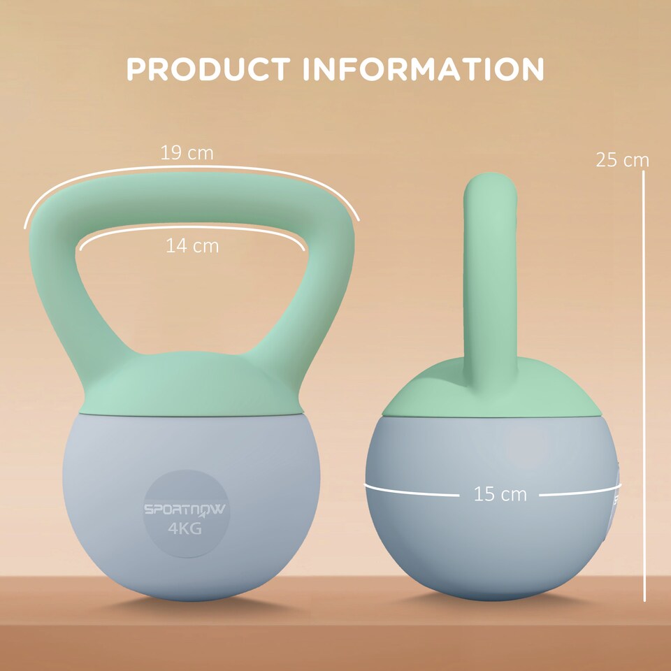 image 1 of (4KG, Grey and Green) SPORTNOW Kettlebell with Non-Slip Handle