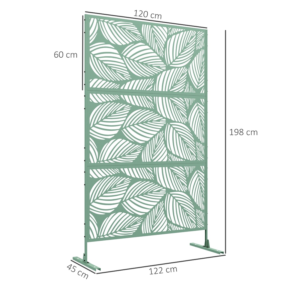 image 1 of Outsunny 6.5FT Metal Outdoor Privacy Screen Panel w/ Stand, Leaf Style | Green | Light green | 122 x 45 x 198 cm