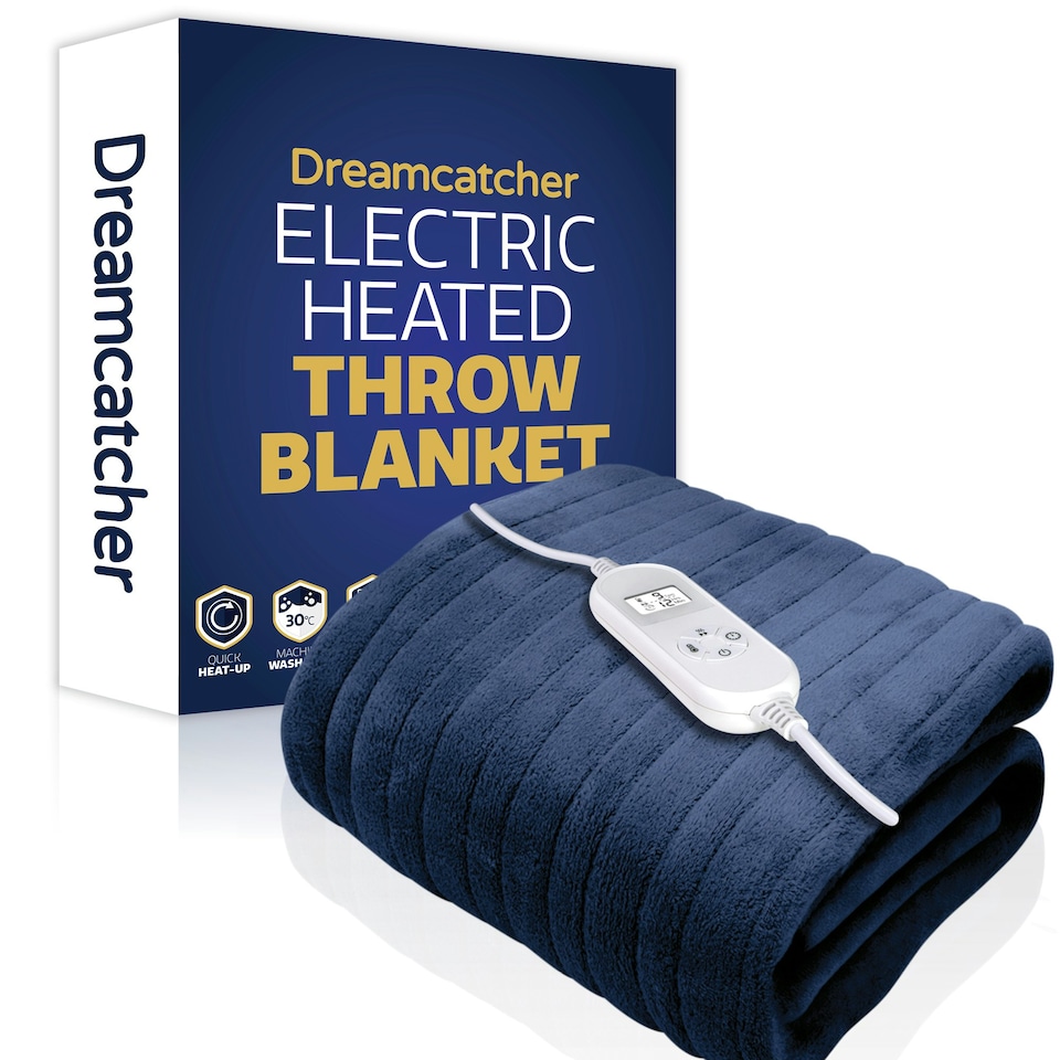 image 1 of Dreamcatcher Navy Blue Soft Microfleece Electric Blanket Heated Throw 160x120cm Blue
