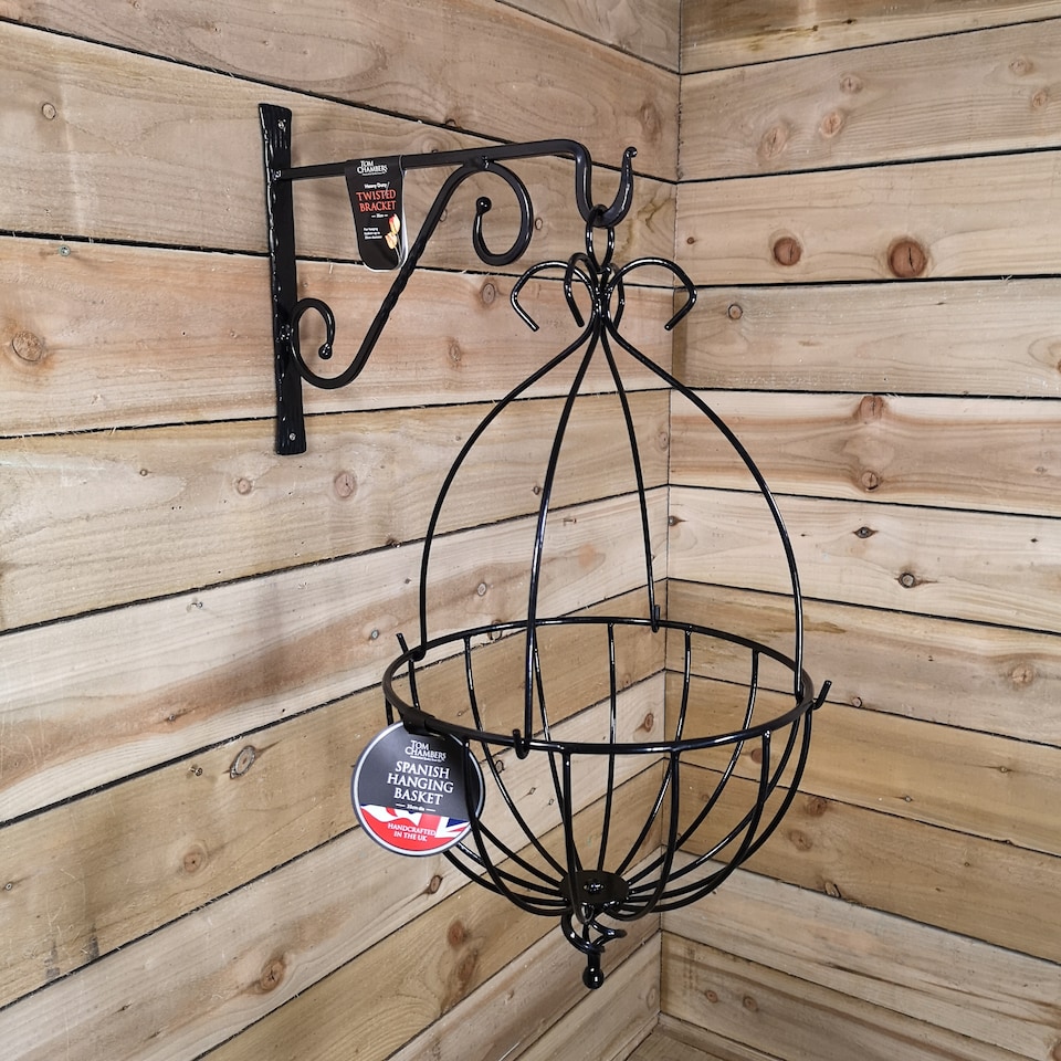 image 1 of Tom Chambers Black Metal Spanish Garden Flower Wall Hanging Basket Large 35cm 14 inch - Without Bracket | Black | Black